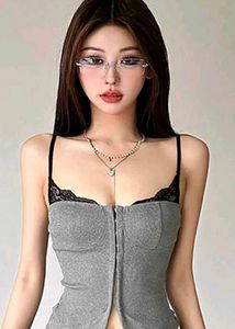 Grey Lace Trim Zipper Tank Top ( for prom)