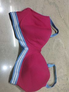 Pink Sports Bra with Blue Straps