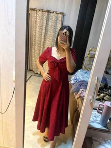 Free delivery 🚚 Chic Red Bow Front Midi Dress