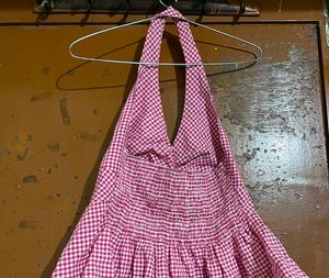 Chic Pink Gingham Halter Top