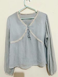 Light Blue Lace Trim Blouse