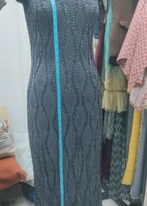 Elegant Grey Crochet  Halter Neck Gown