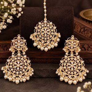 Saree and Maang Tikka &amp; Earrings
