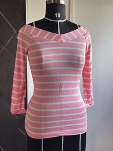 Pink & White Striped Off-Shoulder Top