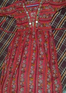 Beautiful Red Floral Kurta with Mirror Work