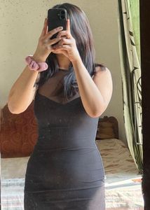 Sleek Black Mesh Bodycon Mini Dress