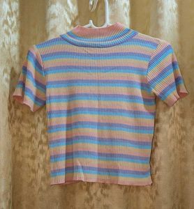 Pastel Striped Mock Neck Top