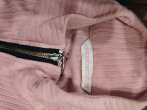 Pink Zip Neck Ribbed Top