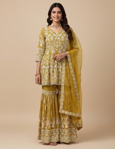 KTT Mustard Yellow Heavily Embroidered Peplum Shar