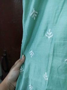 Green Kurta with White Leaf Print