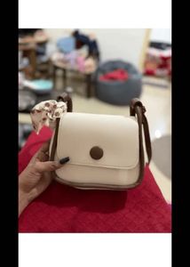 savana Chic Cream Crossbody Bag with Scarf Detail