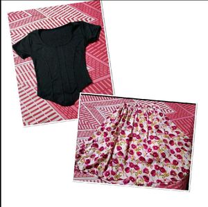 Black Top and Floral Skirt Set