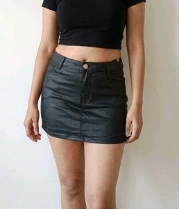 Black Faux Leather Mini Skirt Free Size S to M