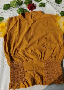 Mustard Top with Floral Sleeve Detail