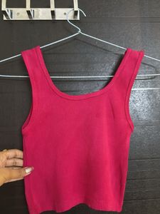 Ribbed Pink Cropped Tank Top