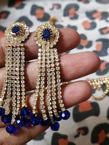 Elegant Crystal &amp; Sapphire Dangle Earrings
