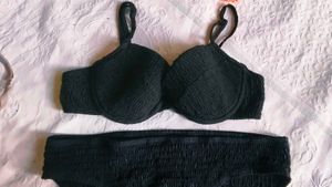 Chic Black Smocked Bikini Set