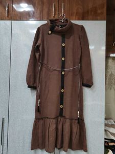 Elegant Brown Button-Up Dress