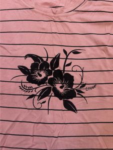 Pink Striped T-Shirt with Floral Print