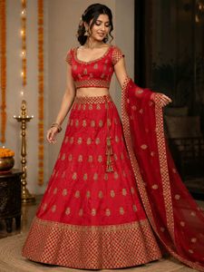 Stunning Red Embroidered Lehenga Choli Set