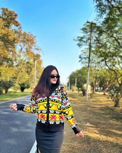 Vibrant Geometric Knit Cardigan
