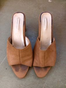 Brown Suede Block Heel Mules