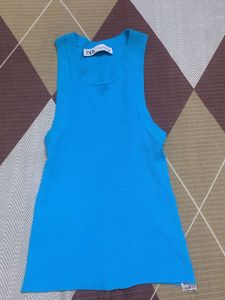 Zara Blue Ribbed Tank Top