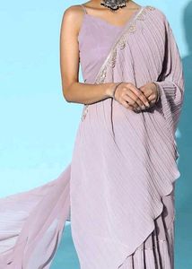 Lavender Pleated Saree with Clutch