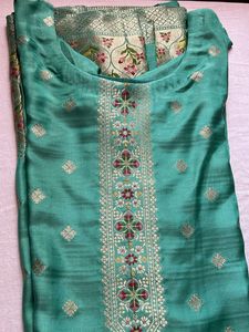 Banarasi silk Teal Kurta