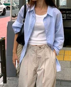 Korean Pinterest Light Blue Long Sleeve Shirt
