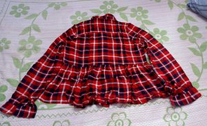 Stylish Red Plaid Peplum women Shirt