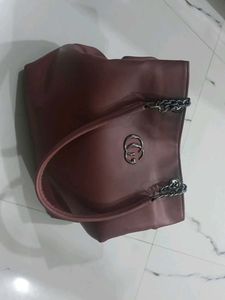 Chic Maroon Tote Bag with Chain Detail