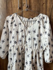 White Floral Tiered Midi Dress
