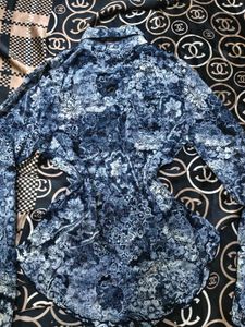 Blue Floral Print Ruffled Blouse