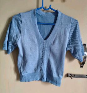 Light Blue Short Sleeve Button-Up Cardigan