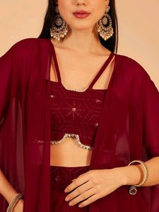 Elegant Maroon Ethnic Gown with Cape