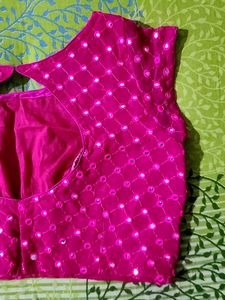 Gorgeous Designer Pink Mirror Work Blouse