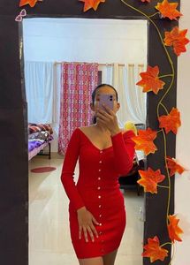 Red Woollen Bodycon Dress