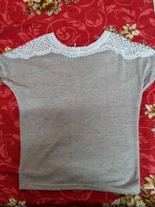 Embellished Crochet Collar Top