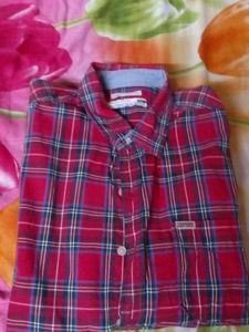 Red Plaid Button-Down Shirt
