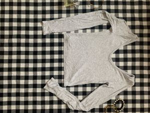Gray Long Sleeve V-Neck Top