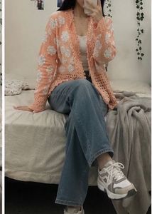 Peach Floral Crochet Cardigan