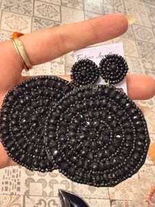 Black Beaded Statement Earrings