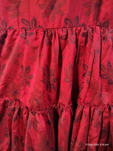 Red Floral 3 Tiered Dress, Square neck.