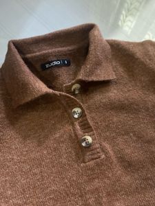 Brown Knit Collared Sweater