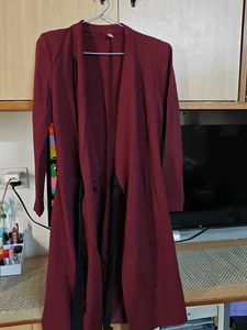 Chic Burgundy Drape Front Longline Blazer