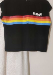 Black "HUMAN" T-Shirt with Rainbow Stripe