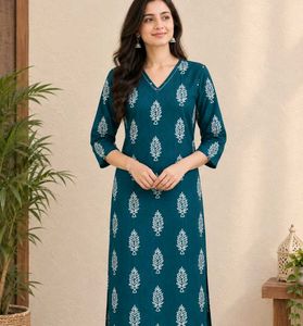 New Teal Leaf Print Kurta Set