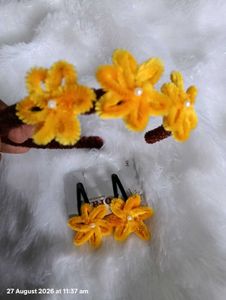 Yellow Flower Hair Clips &amp; Headband Set