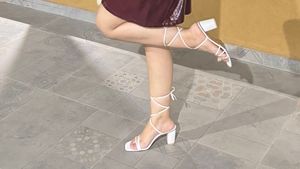 White Lace-Up Block Heel Sandals